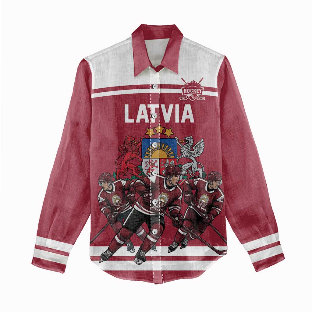 Latvia Hockey Pride Custom Women Casual Shirt Baltic Ice Warriors
