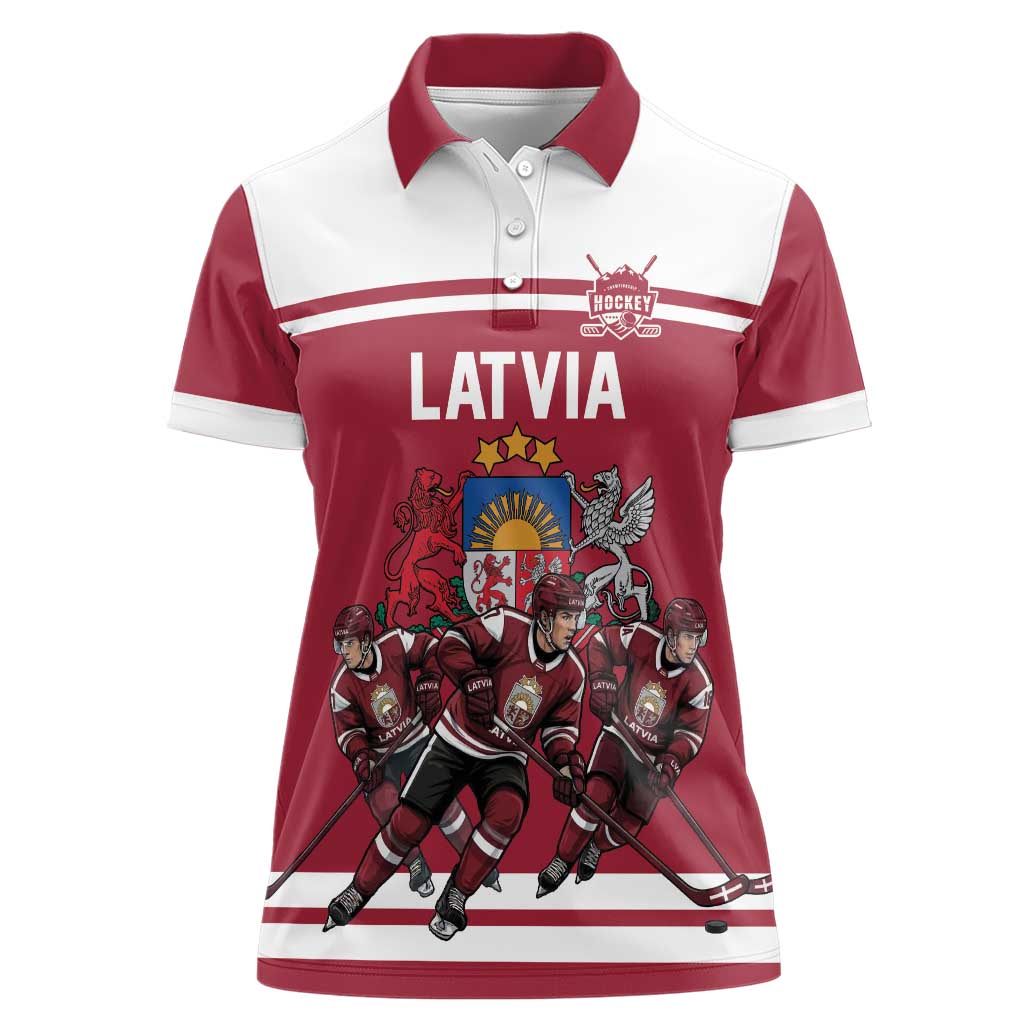 Latvia Hockey Pride Custom Women Polo Shirt Baltic Ice Warriors