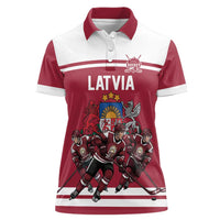 Latvia Hockey Pride Custom Women Polo Shirt Baltic Ice Warriors