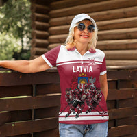 Latvia Hockey Pride Custom Women Polo Shirt Baltic Ice Warriors