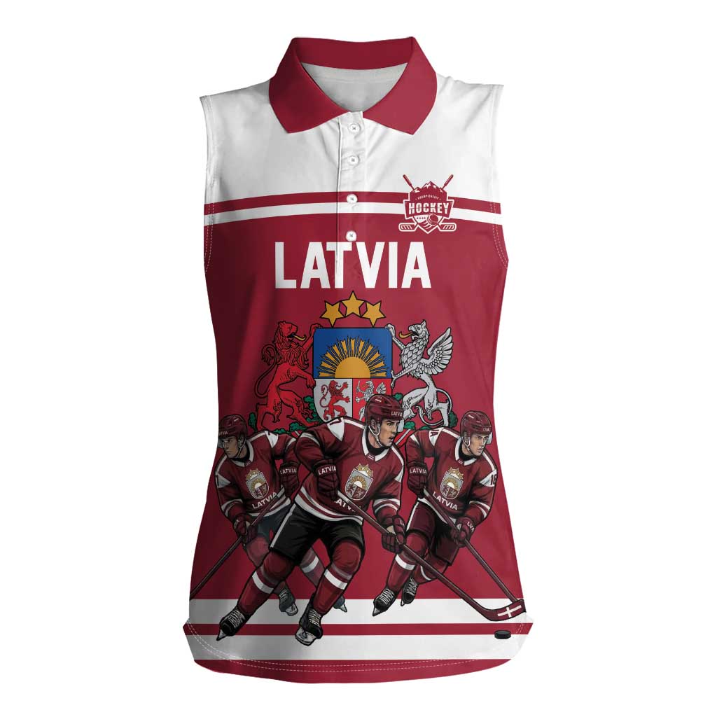Latvia Hockey Pride Custom Women Sleeveless Polo Shirt Baltic Ice Warriors