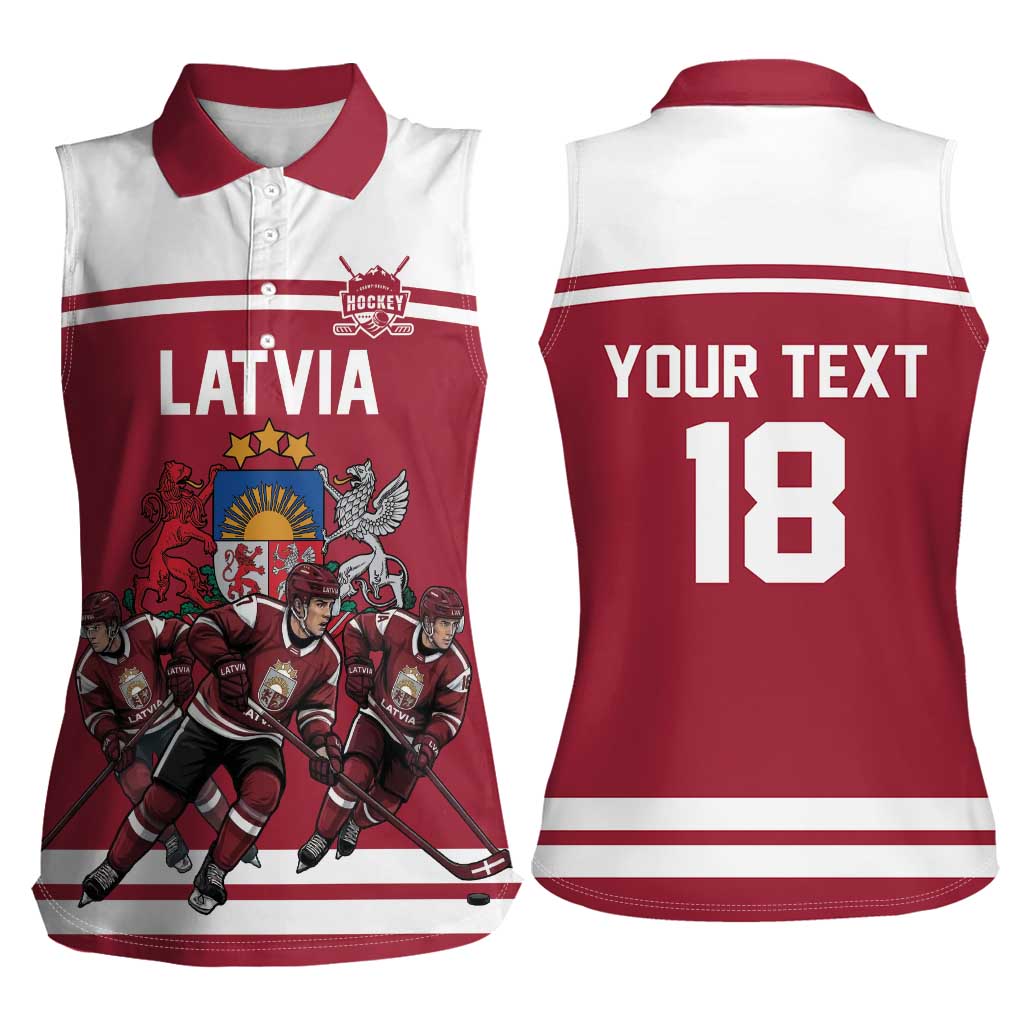 Latvia Hockey Pride Custom Women Sleeveless Polo Shirt Baltic Ice Warriors
