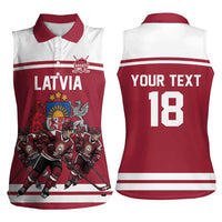 Latvia Hockey Pride Custom Women Sleeveless Polo Shirt Baltic Ice Warriors