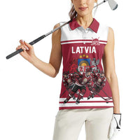 Latvia Hockey Pride Custom Women Sleeveless Polo Shirt Baltic Ice Warriors
