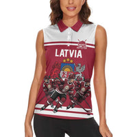 Latvia Hockey Pride Custom Women Sleeveless Polo Shirt Baltic Ice Warriors