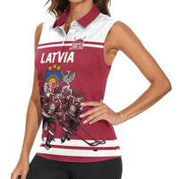 Latvia Hockey Pride Custom Women Sleeveless Polo Shirt Baltic Ice Warriors