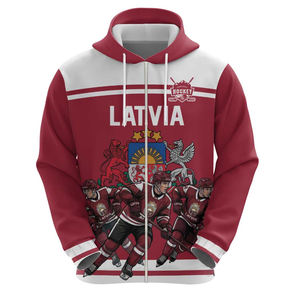 Latvia Hockey Pride Custom Zip Hoodie Baltic Ice Warriors