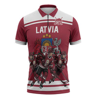 Latvia Hockey Pride Custom Zipper Polo Shirt Baltic Ice Warriors