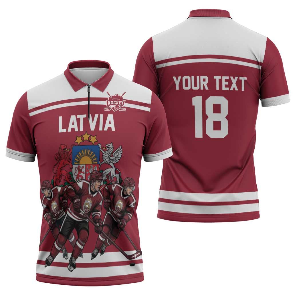 Latvia Hockey Pride Custom Zipper Polo Shirt Baltic Ice Warriors