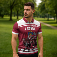 Latvia Hockey Pride Custom Zipper Polo Shirt Baltic Ice Warriors
