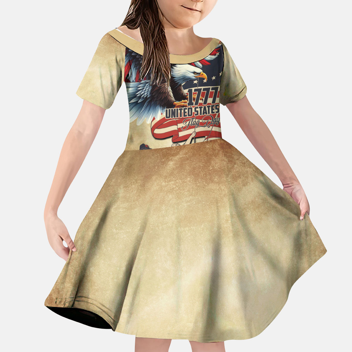 United States Flag Day Eagle 1777 Kid Short Sleeve Dress Patriotic American Flag