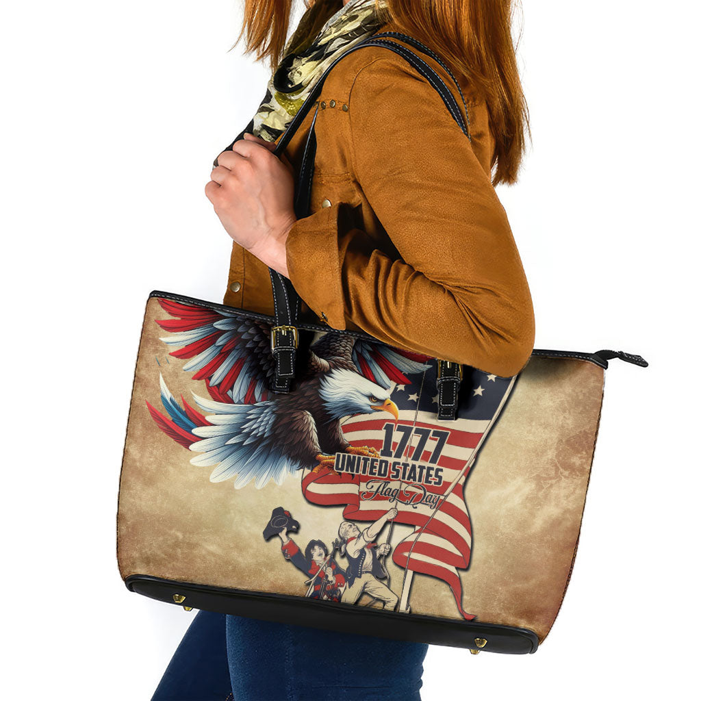 United States Flag Day Eagle 1777 Leather Tote Bag Patriotic American Flag