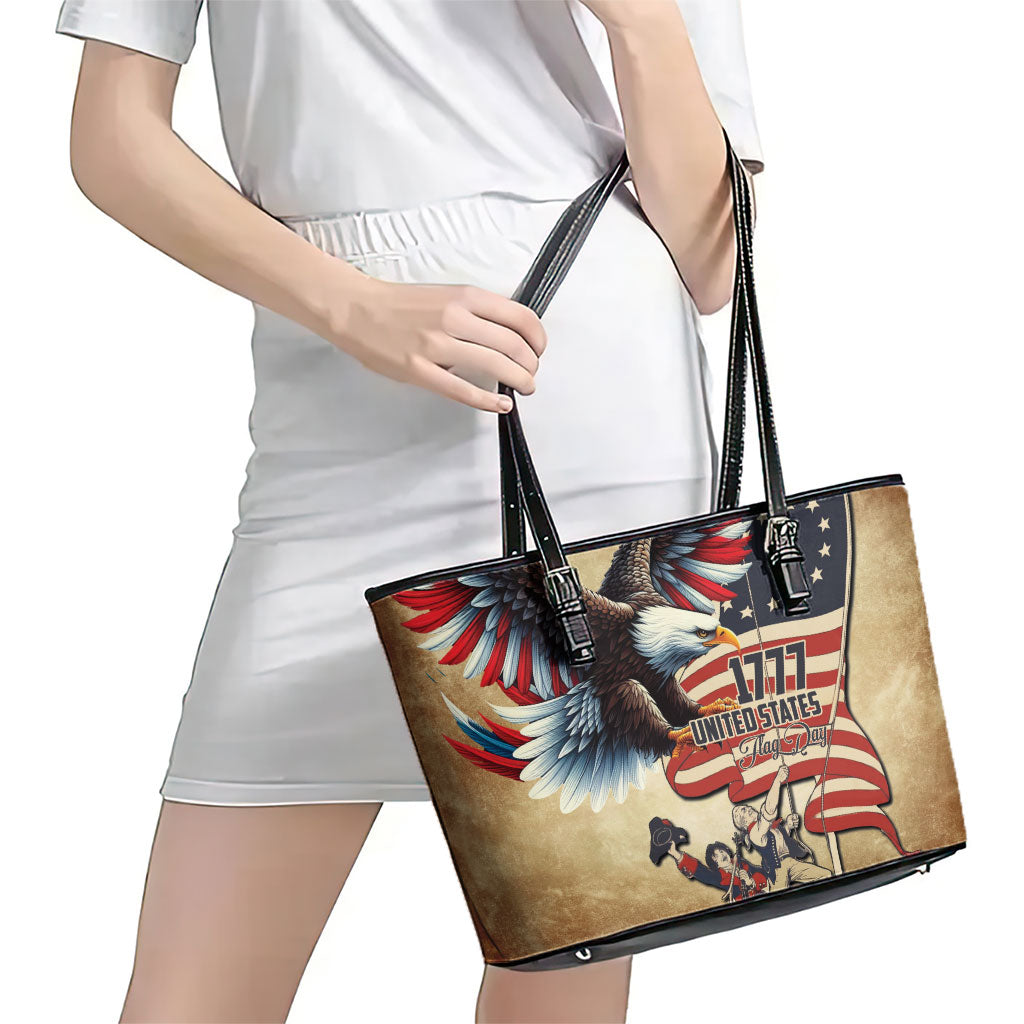 United States Flag Day Eagle 1777 Leather Tote Bag Patriotic American Flag