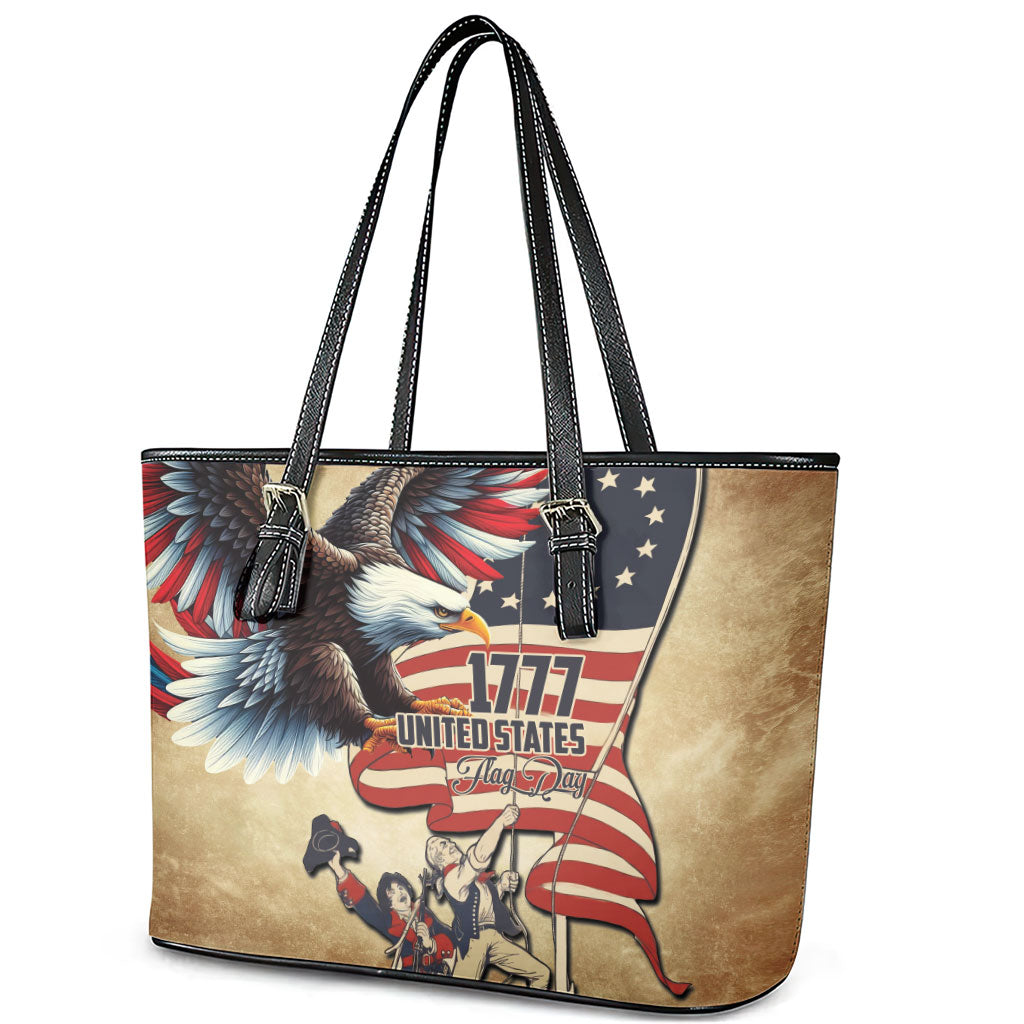 United States Flag Day Eagle 1777 Leather Tote Bag Patriotic American Flag