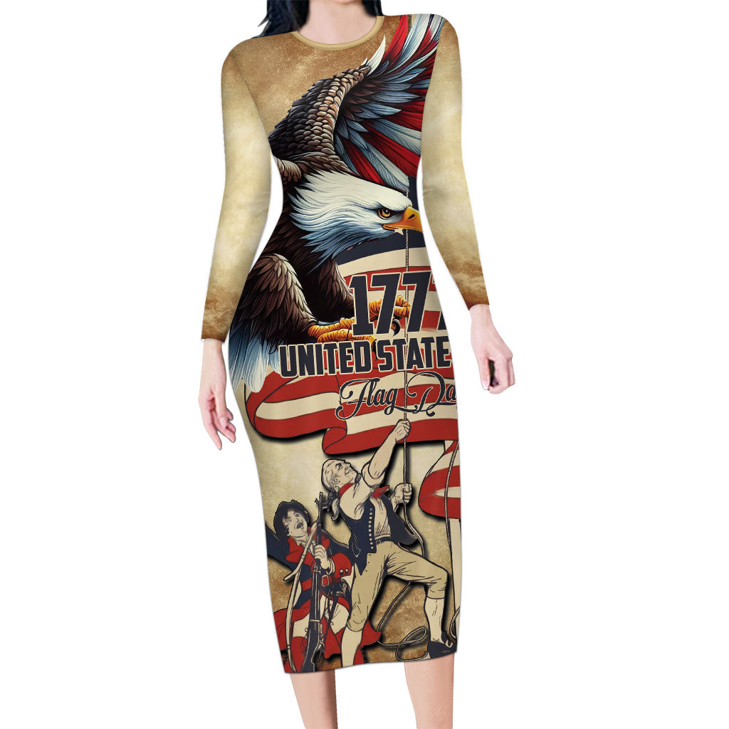 United States Flag Day Eagle 1777 Long Sleeve Bodycon Dress Patriotic American Flag