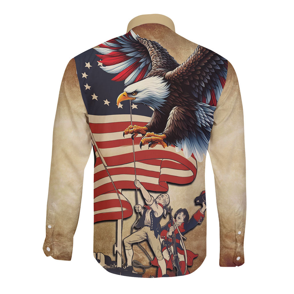 United States Flag Day Eagle 1777 Long Sleeve Button Shirt Patriotic American Flag