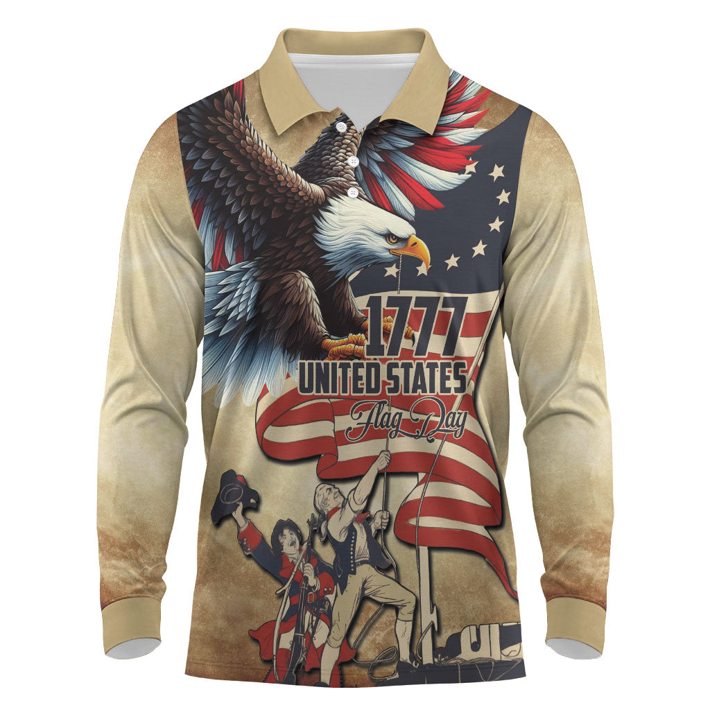 United States Flag Day Eagle 1777 Long Sleeve Polo Shirt Patriotic American Flag