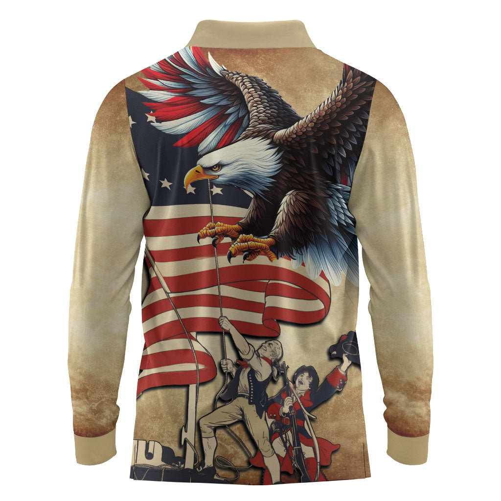 United States Flag Day Eagle 1777 Long Sleeve Polo Shirt Patriotic American Flag