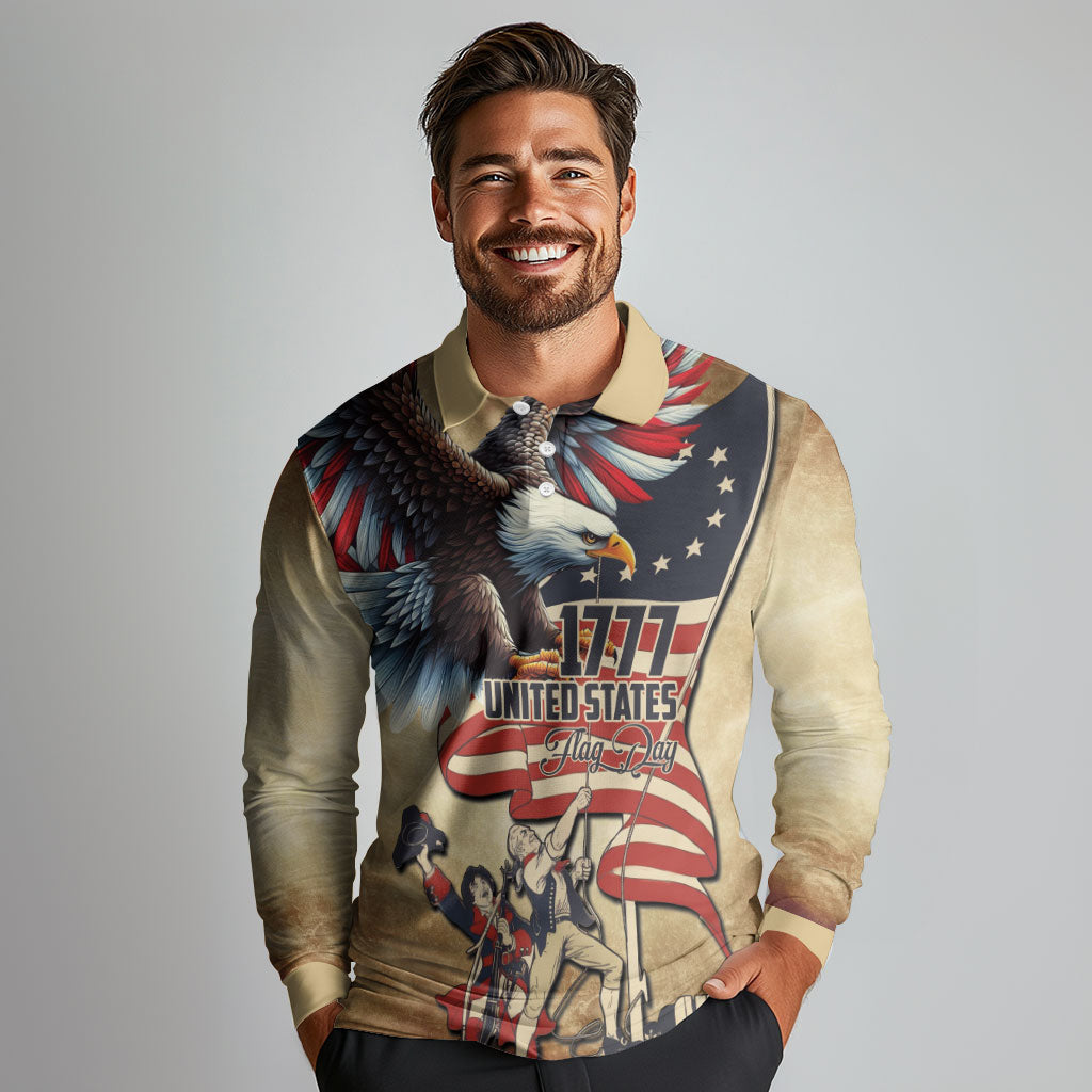 United States Flag Day Eagle 1777 Long Sleeve Polo Shirt Patriotic American Flag