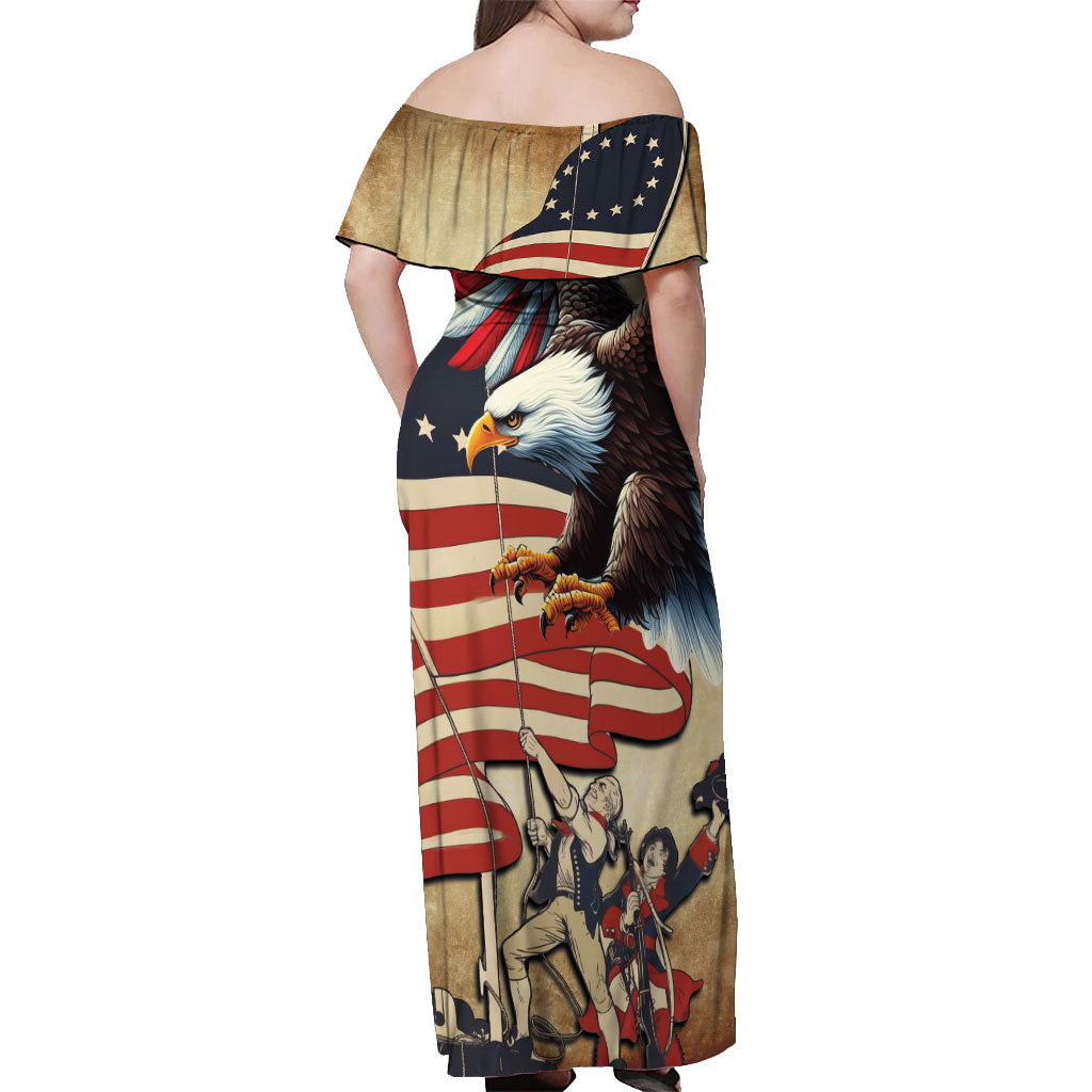 United States Flag Day Eagle 1777 Off Shoulder Maxi Dress Patriotic American Flag