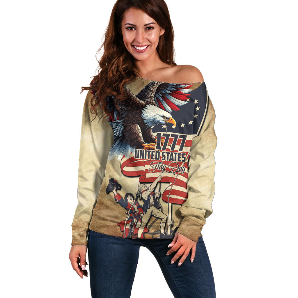 United States Flag Day Eagle 1777 Off Shoulder Sweater Patriotic American Flag