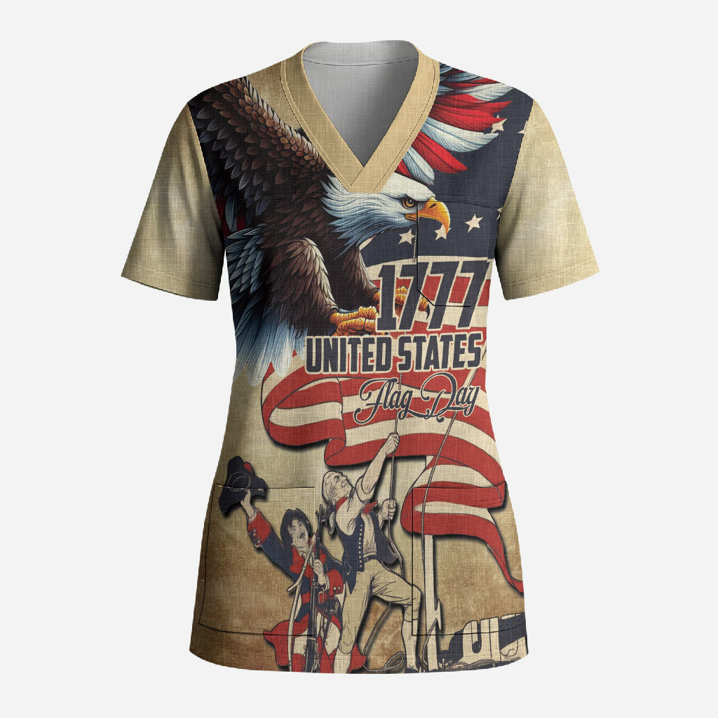 United States Flag Day Eagle 1777 Scrub Top Patriotic American Flag