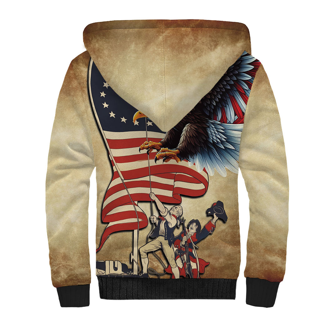 United States Flag Day Eagle 1777 Sherpa Hoodie Patriotic American Flag