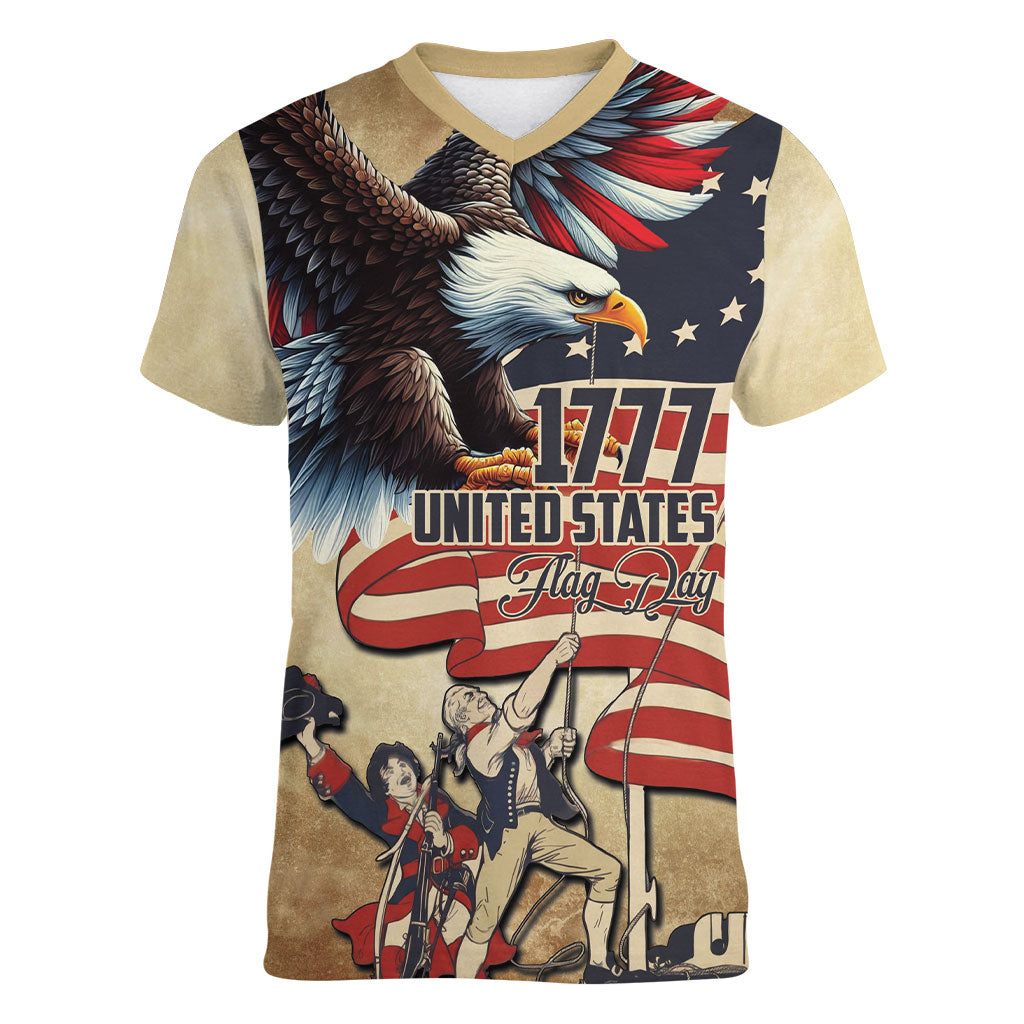 United States Flag Day Eagle 1777 Women V-Neck T-Shirt Patriotic American Flag