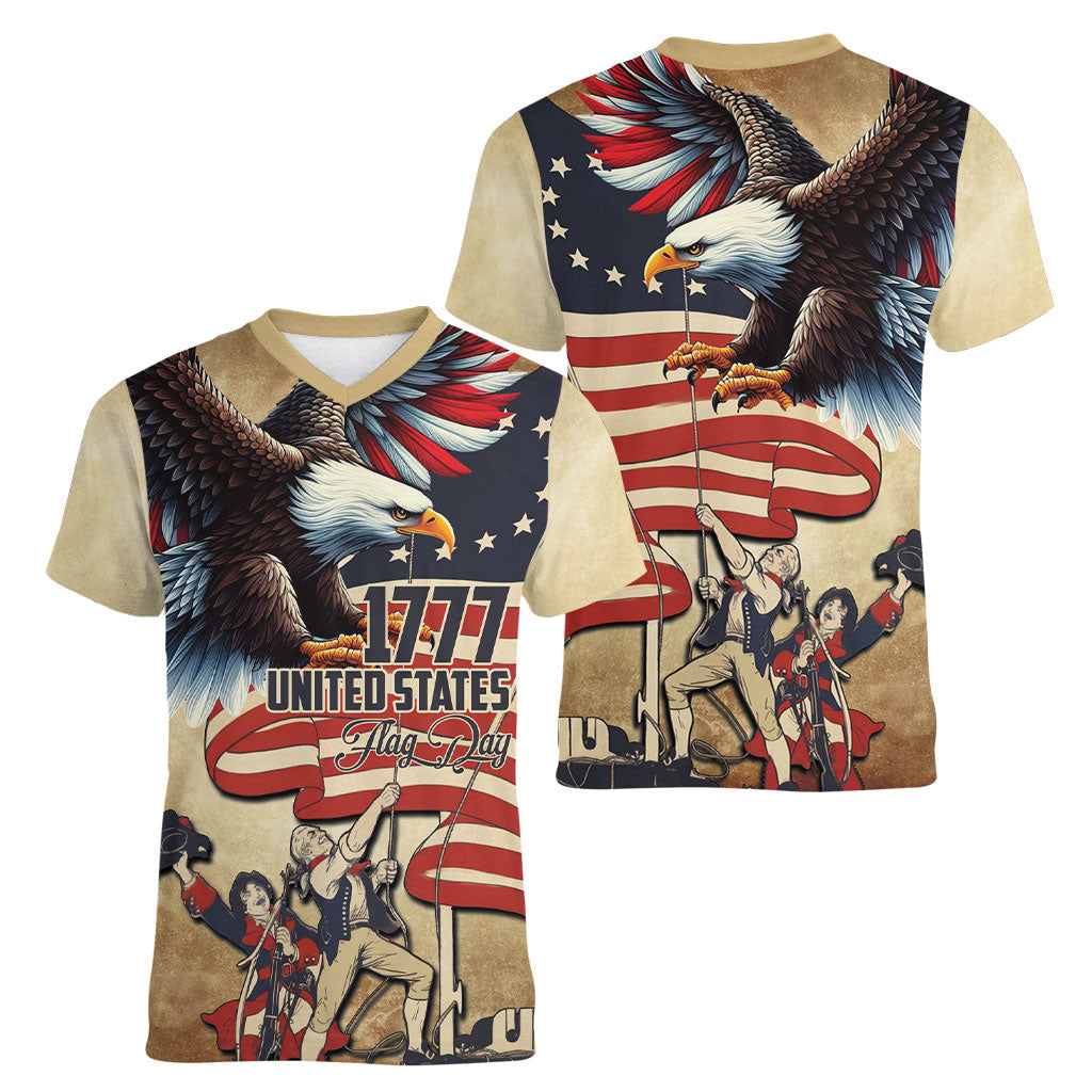 United States Flag Day Eagle 1777 Women V-Neck T-Shirt Patriotic American Flag