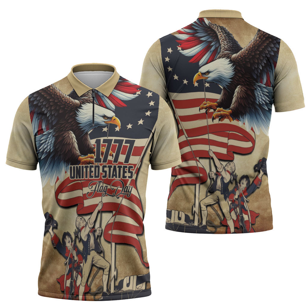 United States Flag Day Eagle 1777 Zipper Polo Shirt Patriotic American Flag
