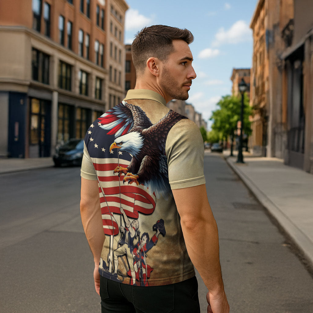 United States Flag Day Eagle 1777 Zipper Polo Shirt Patriotic American Flag