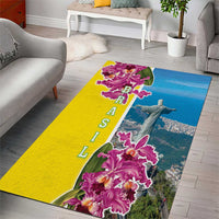 Brazil Cattleya Labiata Area Rug Christ The Redeemer And Flag Color Style - Wonder Print Shop