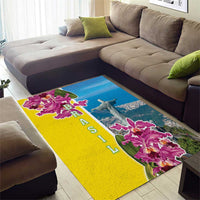 Brazil Cattleya Labiata Area Rug Christ The Redeemer And Flag Color Style - Wonder Print Shop