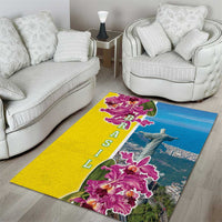 Brazil Cattleya Labiata Area Rug Christ The Redeemer And Flag Color Style - Wonder Print Shop