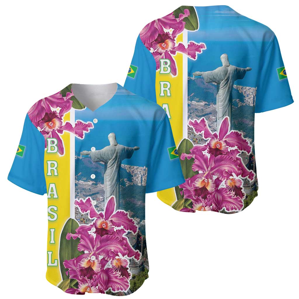 Brazil Cattleya Labiata Baseball Jersey Christ The Redeemer And Flag Color Style - Wonder Print Shop