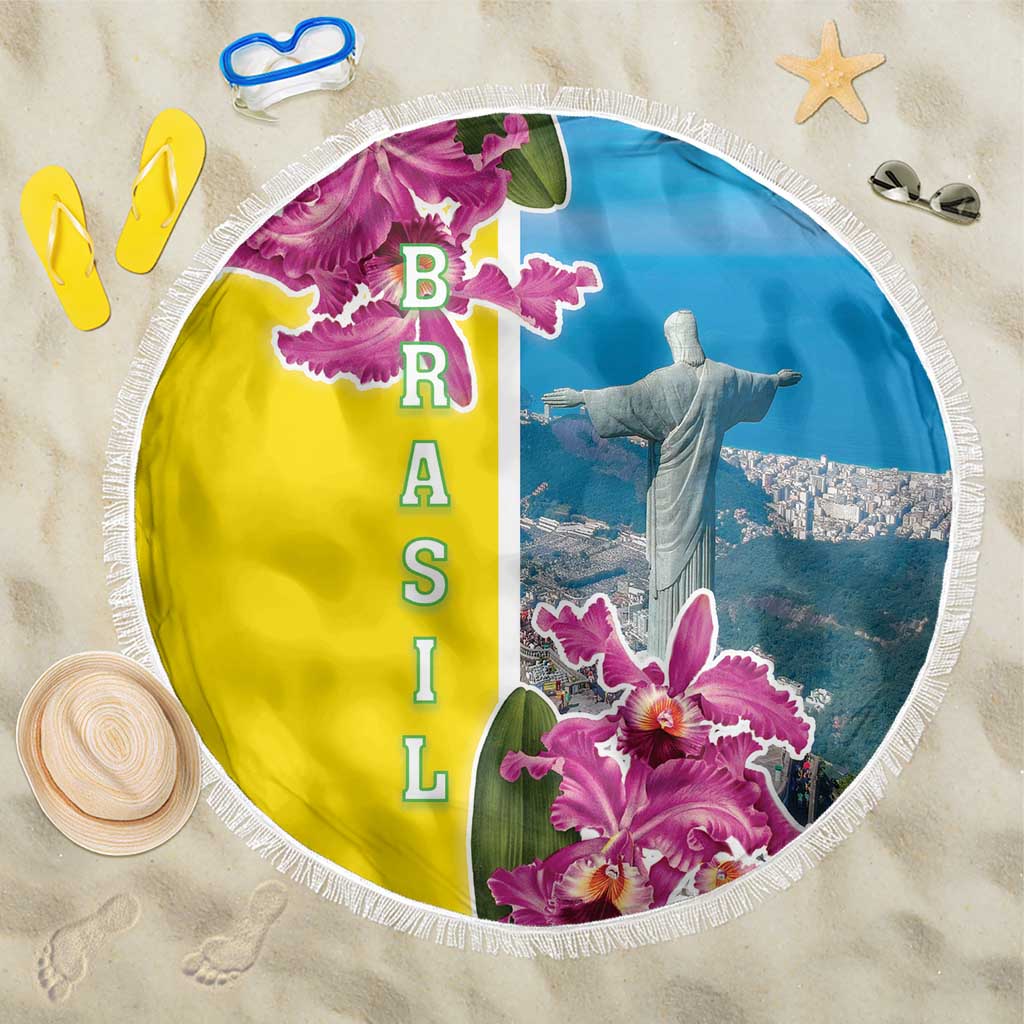 Brazil Cattleya Labiata Beach Blanket Christ The Redeemer And Flag Color Style - Wonder Print Shop