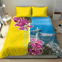 Brazil Cattleya Labiata Bedding Set Christ The Redeemer And Flag Color Style - Wonder Print Shop
