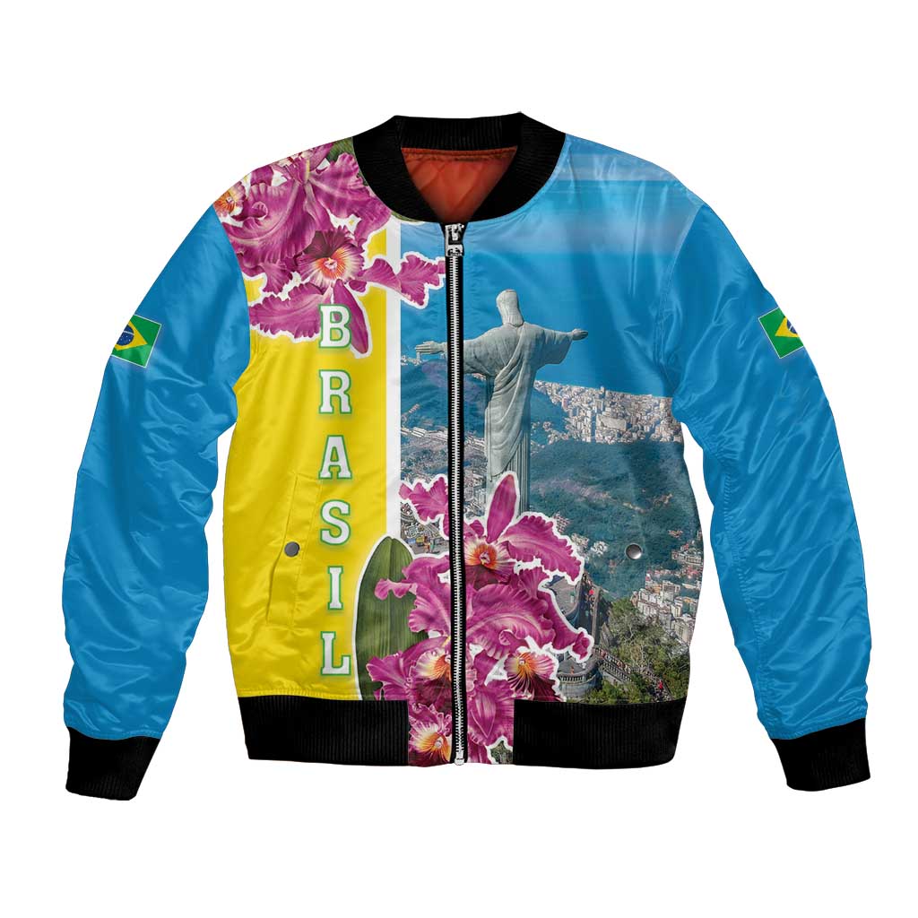 Brazil Cattleya Labiata Bomber Jacket Christ The Redeemer And Flag Color Style - Wonder Print Shop