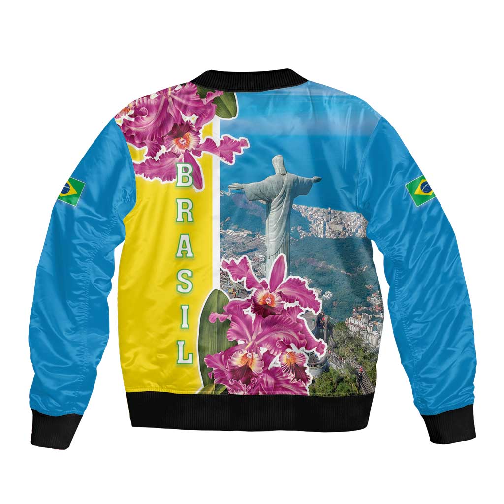Brazil Cattleya Labiata Bomber Jacket Christ The Redeemer And Flag Color Style - Wonder Print Shop
