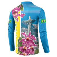 Brazil Cattleya Labiata Button Sweatshirt Christ The Redeemer And Flag Color Style - Wonder Print Shop