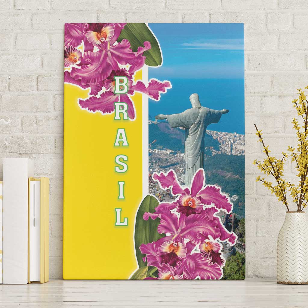 Brazil Cattleya Labiata Canvas Wall Art Christ The Redeemer And Flag Color Style - Wonder Print Shop