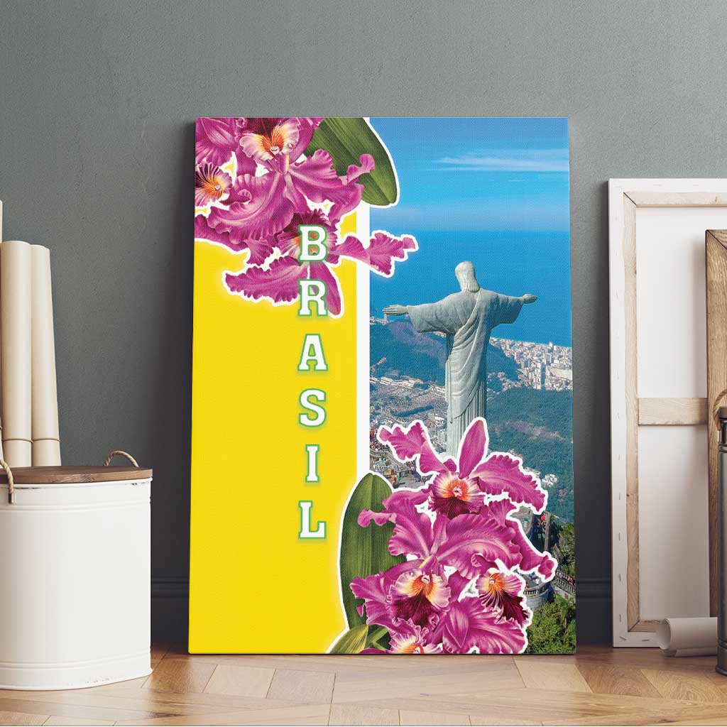 Brazil Cattleya Labiata Canvas Wall Art Christ The Redeemer And Flag Color Style - Wonder Print Shop