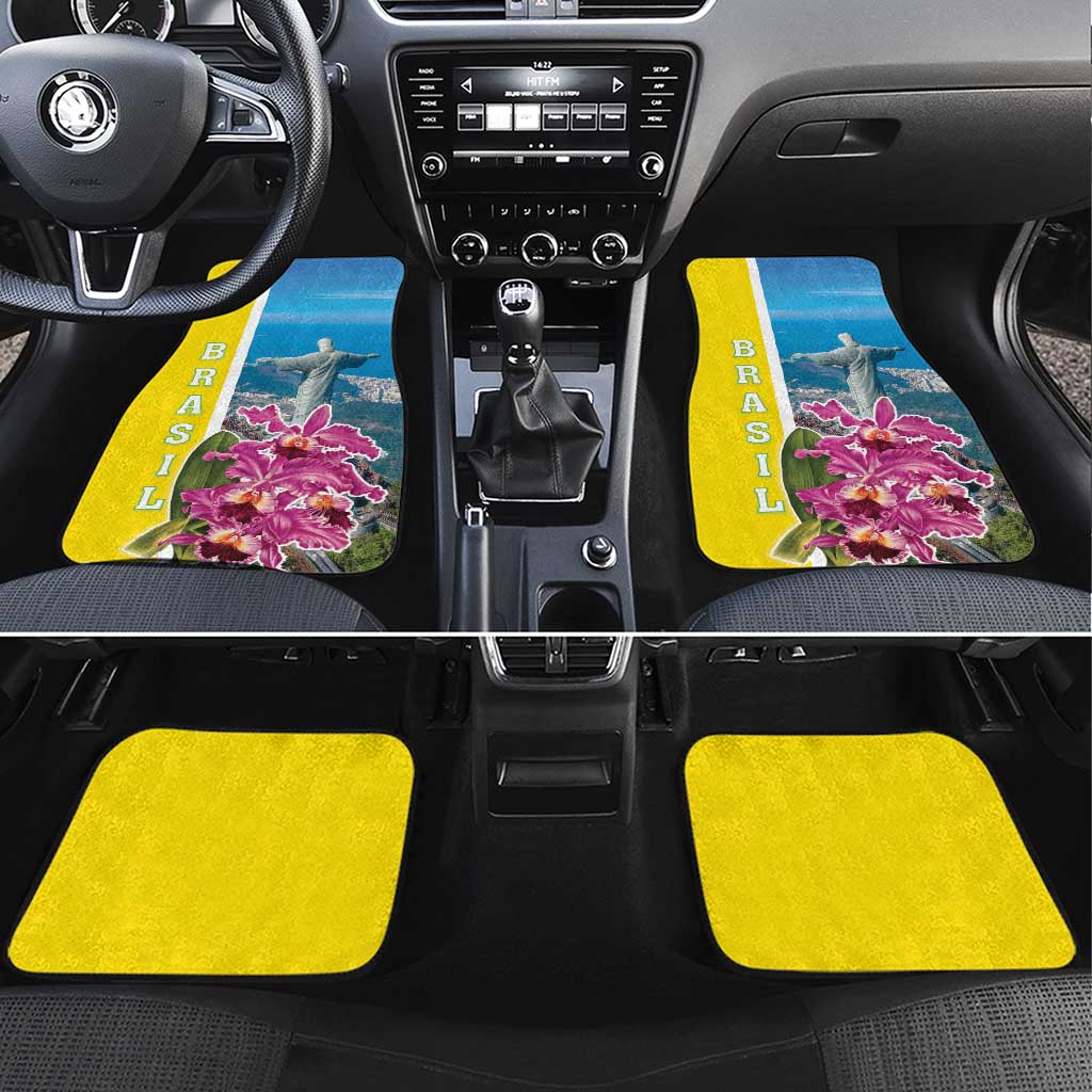 Brazil Cattleya Labiata Car Mats Christ The Redeemer And Flag Color Style - Wonder Print Shop