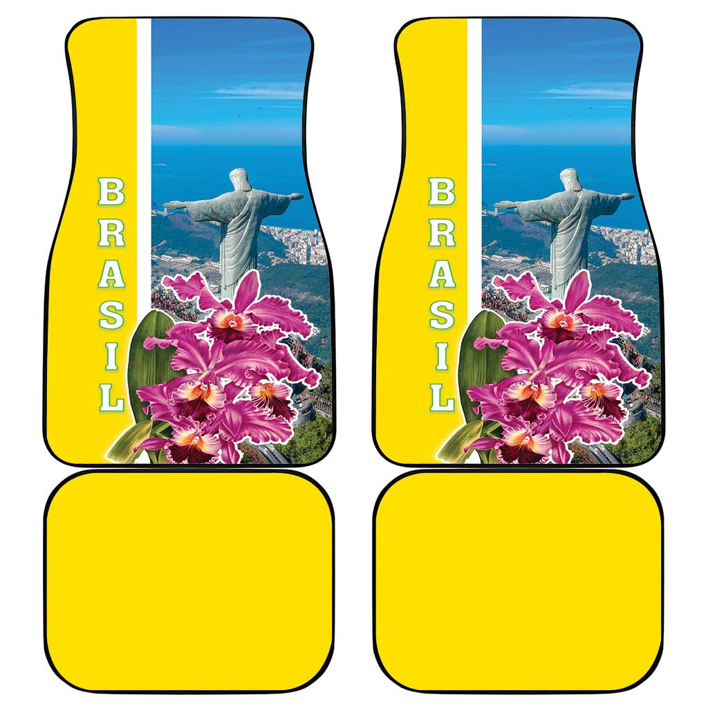Brazil Cattleya Labiata Car Mats Christ The Redeemer And Flag Color Style - Wonder Print Shop