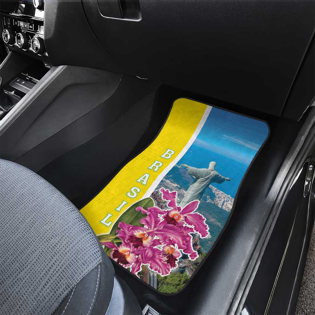 Brazil Cattleya Labiata Car Mats Christ The Redeemer And Flag Color Style - Wonder Print Shop