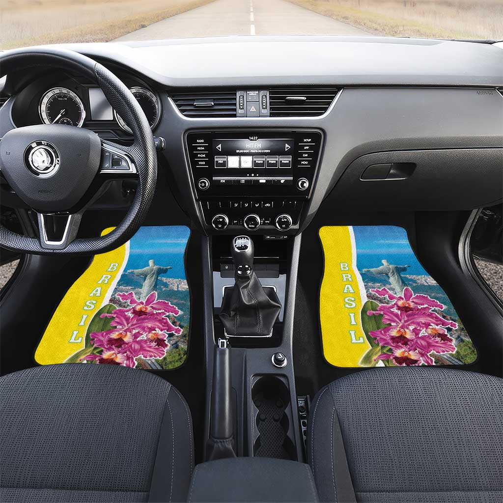 Brazil Cattleya Labiata Car Mats Christ The Redeemer And Flag Color Style - Wonder Print Shop