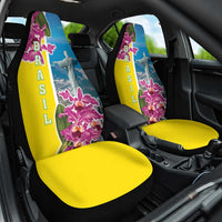 Brazil Cattleya Labiata Car Seat Cover Christ The Redeemer And Flag Color Style - Wonder Print Shop