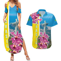 Brazil Cattleya Labiata Couples Matching Summer Maxi Dress and Hawaiian Shirt Christ The Redeemer And Flag Color Style - Wonder Print Shop