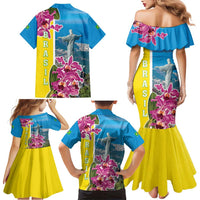 Brazil Cattleya Labiata Family Matching Mermaid Dress and Hawaiian Shirt Christ The Redeemer And Flag Color Style - Wonder Print Shop