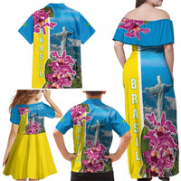 Brazil Cattleya Labiata Family Matching Off Shoulder Maxi Dress and Hawaiian Shirt Christ The Redeemer And Flag Color Style - Wonder Print Shop